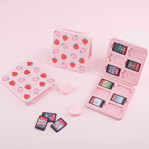 FUNDIARY Pink Carrying Travel Bag for Switch 2/Switch/OLED/Lite with Strawberry Design, Portable Accessories Bundle with Sling Shoulder Bag Crossbody Backpack, 12 Slots Game Card Case and 2 Thumb Caps in Saudi Arabia