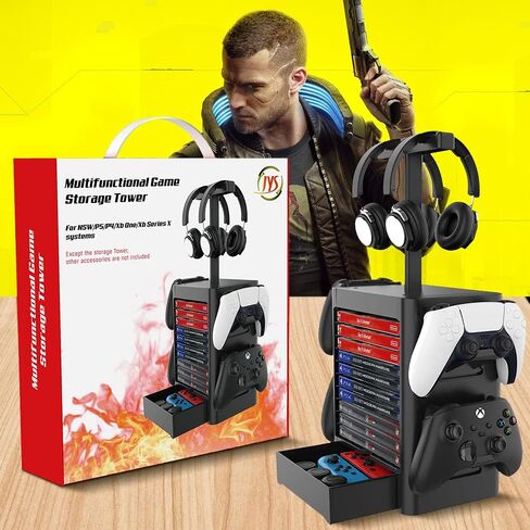 حامل ألعاب ASFSKY برج تخزين ألعاب PS5 منظم ألعاب الفيديو متعدد الوظائف منظم ألعاب الأقراص لأجهزة التحكم في الألعاب PS5 PS4 in Kuwait