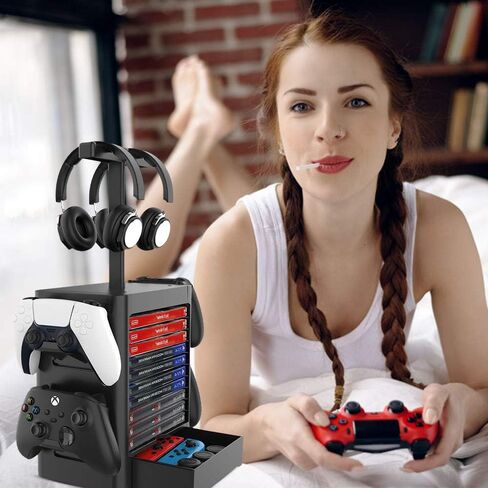 حامل ألعاب ASFSKY برج تخزين ألعاب PS5 منظم ألعاب الفيديو متعدد الوظائف منظم ألعاب الأقراص لأجهزة التحكم في الألعاب PS5 PS4 in Kuwait