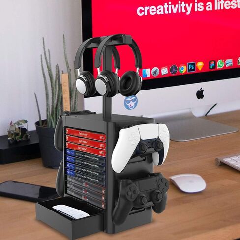 حامل ألعاب ASFSKY برج تخزين ألعاب PS5 منظم ألعاب الفيديو متعدد الوظائف منظم ألعاب الأقراص لأجهزة التحكم في الألعاب PS5 PS4 in Kuwait