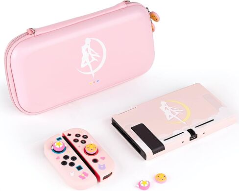 BelugaDesign Pink Puff Ball Case | Cute Kawaii Anime Pink Pastel Cover for Girls | Dockable Star Allies Forgotten Land | Compatible with Regular Nintendo Switch Standard [Video Game] in Saudi Arabia