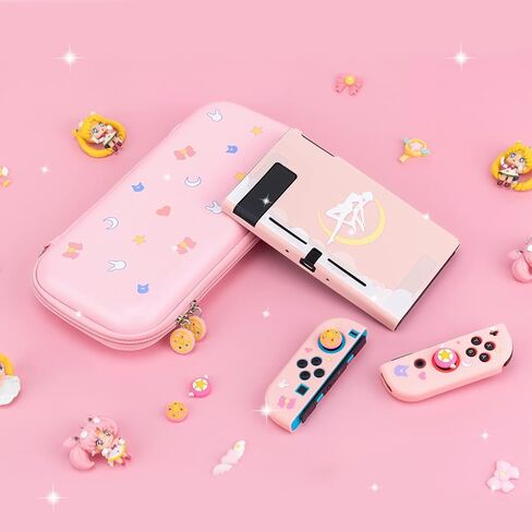 BelugaDesign Pink Puff Ball Case | Cute Kawaii Anime Pink Pastel Cover for Girls | Dockable Star Allies Forgotten Land | Compatible with Regular Nintendo Switch Standard [Video Game] in Saudi Arabia