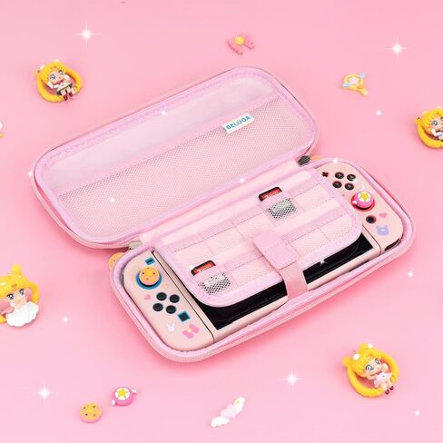 BelugaDesign Pink Puff Ball Case | Cute Kawaii Anime Pink Pastel Cover for Girls | Dockable Star Allies Forgotten Land | Compatible with Regular Nintendo Switch Standard [Video Game] in Saudi Arabia