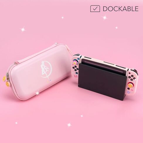 BelugaDesign Pink Puff Ball Case | Cute Kawaii Anime Pink Pastel Cover for Girls | Dockable Star Allies Forgotten Land | Compatible with Regular Nintendo Switch Standard [Video Game] in Saudi Arabia
