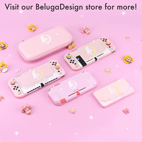 BelugaDesign Pink Puff Ball Case | Cute Kawaii Anime Pink Pastel Cover for Girls | Dockable Star Allies Forgotten Land | Compatible with Regular Nintendo Switch Standard [Video Game] in Saudi Arabia