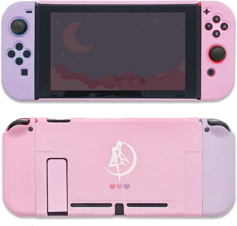BelugaDesign Pink Puff Ball Case | Cute Kawaii Anime Pink Pastel Cover for Girls | Dockable Star Allies Forgotten Land | Compatible with Regular Nintendo Switch Standard [Video Game] in Saudi Arabia