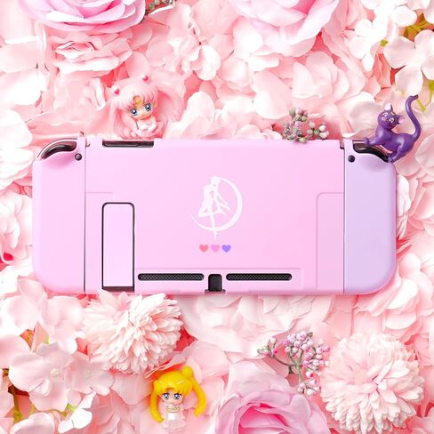 BelugaDesign Pink Puff Ball Case | Cute Kawaii Anime Pink Pastel Cover for Girls | Dockable Star Allies Forgotten Land | Compatible with Regular Nintendo Switch Standard [Video Game] in Saudi Arabia