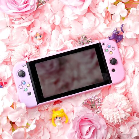 BelugaDesign Pink Puff Ball Case | Cute Kawaii Anime Pink Pastel Cover for Girls | Dockable Star Allies Forgotten Land | Compatible with Regular Nintendo Switch Standard [Video Game] in Saudi Arabia