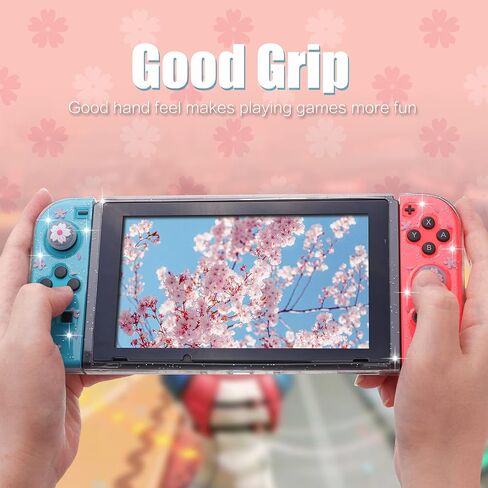 Dockable Case for Nintendo Switch, Protective Case for Nintendo Switch with a Tempered Glass Screen Protector and 6 Joy Stick Covers, Fit into The Dock Station - Clear Glitter in Kuwait