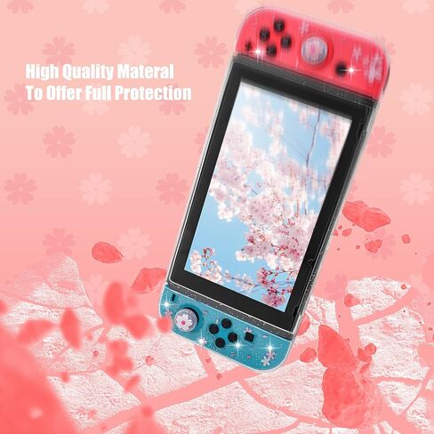 Dockable Case for Nintendo Switch, Protective Case for Nintendo Switch with a Tempered Glass Screen Protector and 6 Joy Stick Covers, Fit into The Dock Station - Clear Glitter in Kuwait
