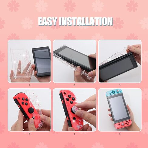 Dockable Case for Nintendo Switch, Protective Case for Nintendo Switch with a Tempered Glass Screen Protector and 6 Joy Stick Covers, Fit into The Dock Station - Clear Glitter in Kuwait