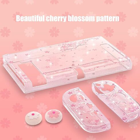 Dockable Case for Nintendo Switch, Protective Case for Nintendo Switch with a Tempered Glass Screen Protector and 6 Joy Stick Covers, Fit into The Dock Station - Clear Glitter in Kuwait