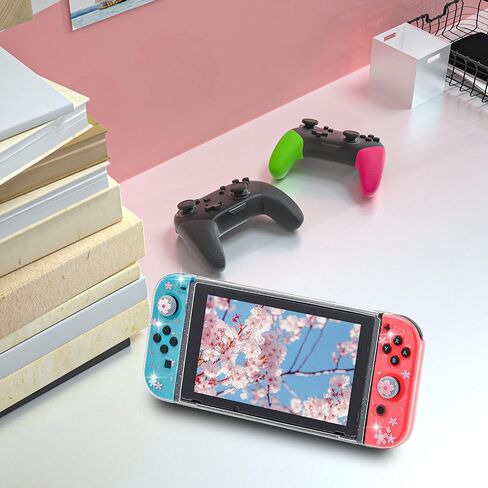 Dockable Case for Nintendo Switch, Protective Case for Nintendo Switch with a Tempered Glass Screen Protector and 6 Joy Stick Covers, Fit into The Dock Station - Clear Glitter in Kuwait