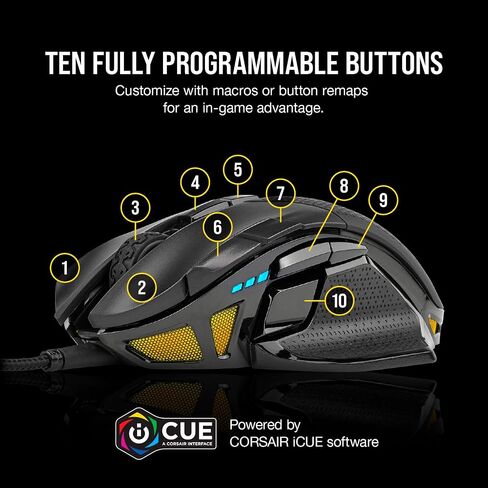 Corsair Nightsword RGB, Performance Tunable FPS/MOBA Gaming Mouse, Black, Backlit RGB LED, 18000 DPI, Optical (Renewed) in Saudi Arabia