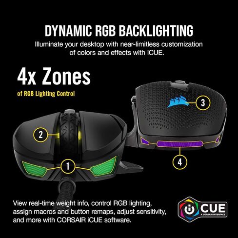 Corsair Nightsword RGB, Performance Tunable FPS/MOBA Gaming Mouse, Black, Backlit RGB LED, 18000 DPI, Optical (Renewed) in Saudi Arabia