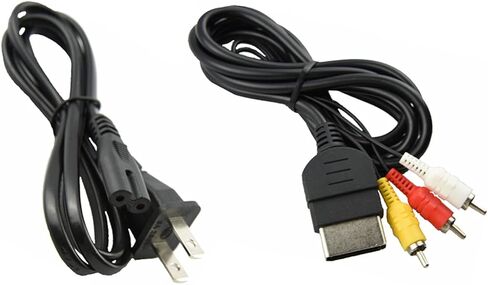 مصدر طاقة التيار المتردد + كابل محول الصوت والفيديو RCA AV لمجموعة حزمة نظام وحدة تحكم ألعاب XBox الأصلية in Kuwait