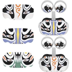 Geekria VR Headset & Controller Handle Skin Compatible with Meta Quest 2 Protective Cover, Protective Durable Scratch Resistant Sticker Peking Opera