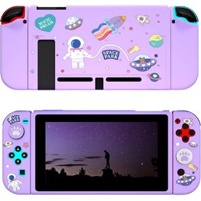 ECHZOVE Switch Clear Glitter Case, Switch Flower Case, Cherry Blossom Switch Case with Cat Pattern, 2 Cherry Blossom Thumb Grips and 1 Tempered Glass Screen Protector in Saudi Arabia