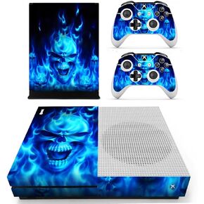 ملصقات حماية من الفينيل من UUShop لجهاز Microsoft Xbox One S مع ملصقين للتحكم لاسلكيين مجانيان من جمجمة اللهب الأزرق