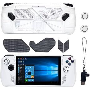 Protective Case for ASUS ROG Ally, TPU Case for ASUS ROG Ally with Kickstand, Included 2 ASUS ROG Ally Tempered Glass Screen Protector, Dustproof Nets, Joystick Protectors and 3.1 Adapter - White