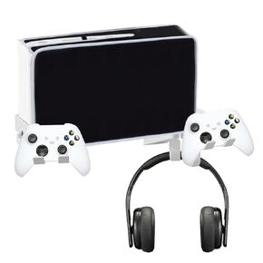 Wall Mount Holder Bundle with Dust Cover Kits for XBOX Series S, Double Controller Bracket with Charging Hole & Earphone Wall Mount, Space Saving Design with Charging Cable