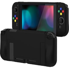 PlayVital Black Protective Case for Nintendo Switch, Soft TPU Slim Case Cover for Nintendo Switch Joycon Console with Colorful ABXY Direction Button Caps