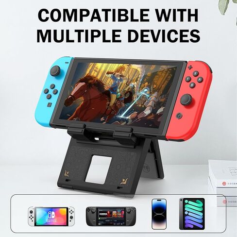 حامل تبديل IINE، حامل لعب قابل للطي لوحدة تحكم التبديل، حامل قابل للتعديل بنمط Zelda متوافق مع Nintendo Switch/Oled/Lite/Steamdeck/Ipad/الهاتف الذكي/kindle in Kuwait