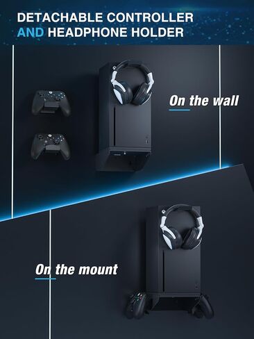 Narati Wall Mount for Xbox Series X - مجموعة أدوات التثبيت على الحائط لـ Xbox Series X 4 في 1 - 2 حامل وحدة تحكم وخطاف سماعة رأس - قابل للدوران لتركيب وحدة التحكم الخاصة بك متجهة للأمام in Saudi Arabia