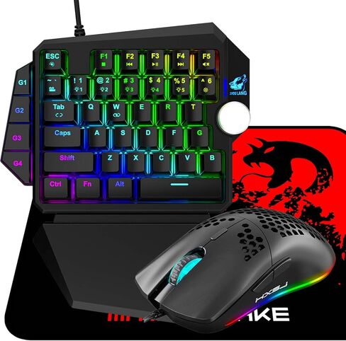 كيبورد ميكانيكي محمول بيد واحدة للالعاب بسلك باضاءة خلفية LED RGB بتصميم مريح مع مسند معصم للكمبيوتر واللابتوب والكمبيوتر in Kuwait