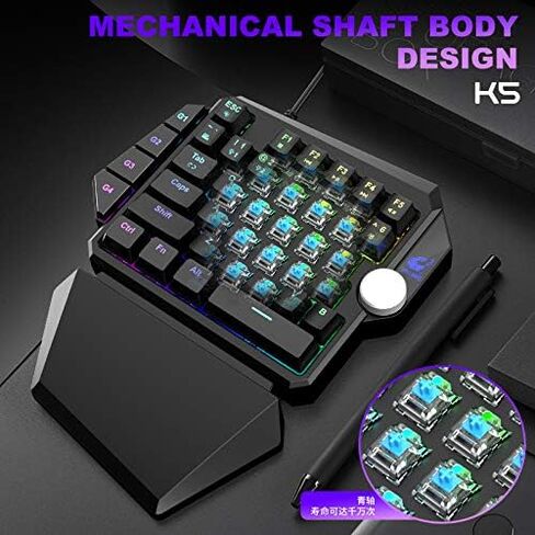 كيبورد ميكانيكي محمول بيد واحدة للالعاب بسلك باضاءة خلفية LED RGB بتصميم مريح مع مسند معصم للكمبيوتر واللابتوب والكمبيوتر in Kuwait