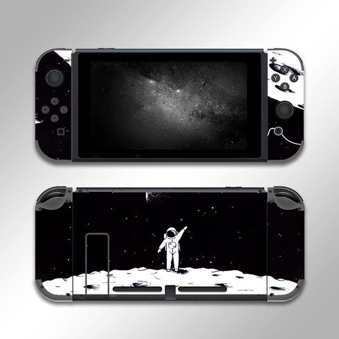 BelugaDesign Space Switch Skin | ملصق رائع من الفينيل للتغليف | مجرة سفينة الفضاء رائد الفضاء القمر لطيف | متوافق مع نينتندو سويتش (سويتش ستاندرد، أسود أبيض) in Kuwait