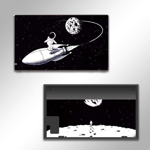 BelugaDesign Space Switch Skin | ملصق رائع من الفينيل للتغليف | مجرة سفينة الفضاء رائد الفضاء القمر لطيف | متوافق مع نينتندو سويتش (سويتش ستاندرد، أسود أبيض) in Kuwait