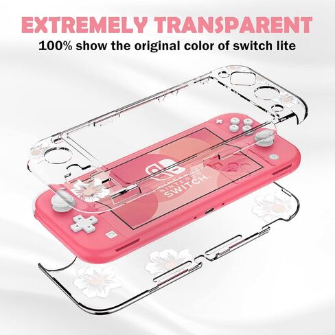 DLseego Peach Blossom Pink Flower Floral Clear Switch Lite Protective Case 2-Piece Split Full Wrap PC Hard Shell Anti-Scratch All-Round Protection Cover for Switch 2019 Model in Kuwait