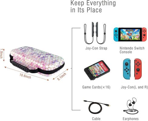 حافظة Lokigo Nintendo Switch OLED، حافظة Nintendo Switch، حقيبة حمل لجهاز Nintendo Switch للأولاد والبنات، حقيبة سفر Switch مع 16 فتحة بطاقة ألعاب لألعاب وحدة التحكم و Joy-Con، Pink Fish Mermaid in Saudi Arabia