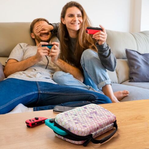 حافظة Lokigo Nintendo Switch OLED، حافظة Nintendo Switch، حقيبة حمل لجهاز Nintendo Switch للأولاد والبنات، حقيبة سفر Switch مع 16 فتحة بطاقة ألعاب لألعاب وحدة التحكم و Joy-Con، Pink Fish Mermaid in Saudi Arabia