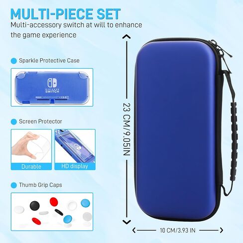 حافظة RHOTALL Switch لجهاز Nintendo Switch Lite، حقيبة حمل محمولة للسفر بلون خالص، مجموعة ملحقات 4 في 1 مع حقيبة حمل، غطاء واقي شفاف، واقي شاشة، أغطية قبضة الإبهام (أصفر) in Kuwait