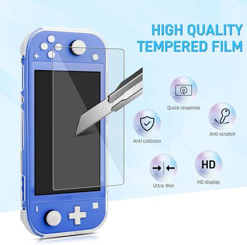 حافظة RHOTALL Switch لجهاز Nintendo Switch Lite، حقيبة حمل محمولة للسفر بلون خالص، مجموعة ملحقات 4 في 1 مع حقيبة حمل، غطاء واقي شفاف، واقي شاشة، أغطية قبضة الإبهام (أصفر) in Kuwait