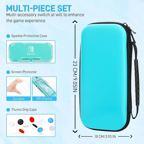 حافظة RHOTALL Switch لجهاز Nintendo Switch Lite، حقيبة حمل محمولة للسفر بلون خالص، مجموعة ملحقات 4 في 1 مع حقيبة حمل، غطاء واقي شفاف، واقي شاشة، أغطية قبضة الإبهام (أصفر) in Kuwait