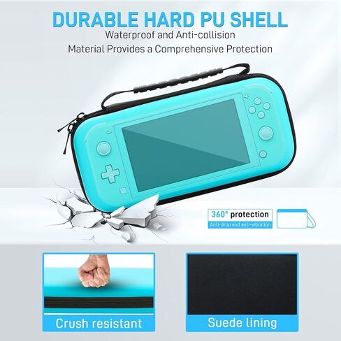 حافظة RHOTALL Switch لجهاز Nintendo Switch Lite، حقيبة حمل محمولة للسفر بلون خالص، مجموعة ملحقات 4 في 1 مع حقيبة حمل، غطاء واقي شفاف، واقي شاشة، أغطية قبضة الإبهام (أصفر) in Kuwait