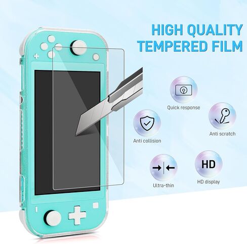 حافظة RHOTALL Switch لجهاز Nintendo Switch Lite، حقيبة حمل محمولة للسفر بلون خالص، مجموعة ملحقات 4 في 1 مع حقيبة حمل، غطاء واقي شفاف، واقي شاشة، أغطية قبضة الإبهام (أصفر) in Kuwait