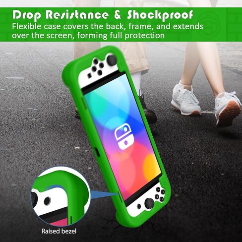 KENOBEE Silicone Case Compatible with Nintendo Switch OLED Model 2021, Soft Lightweight Ergonomic Grip Protective Cover with Shock-Absorption & Anti-Scratch Design for Switch OLED 7.0", Green in Kuwait
