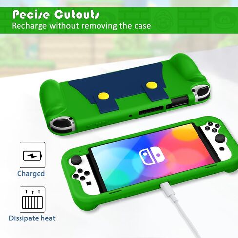 KENOBEE Silicone Case Compatible with Nintendo Switch OLED Model 2021, Soft Lightweight Ergonomic Grip Protective Cover with Shock-Absorption & Anti-Scratch Design for Switch OLED 7.0", Green in Kuwait