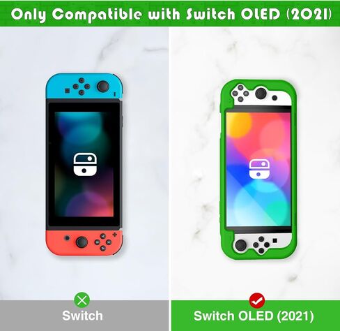 KENOBEE Silicone Case Compatible with Nintendo Switch OLED Model 2021, Soft Lightweight Ergonomic Grip Protective Cover with Shock-Absorption & Anti-Scratch Design for Switch OLED 7.0", Green in Kuwait