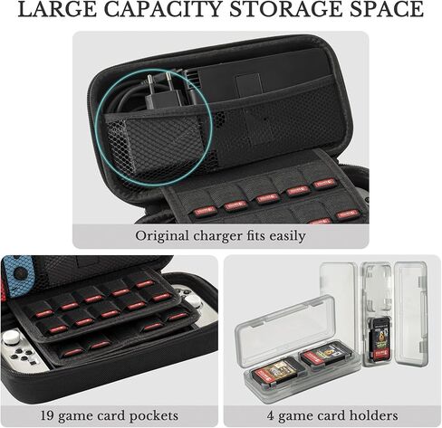 Teyomi Case for Nintendo Switch OLED, 20 in 1 Switch OLED Accessory Bundle with Switch OLED Case Transparent, Game Storage, Protective Film, Switch Stand, Case for Joy-Con, Joystick Caps (Black) in Kuwait