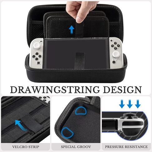 Teyomi Case for Nintendo Switch OLED, 20 in 1 Switch OLED Accessory Bundle with Switch OLED Case Transparent, Game Storage, Protective Film, Switch Stand, Case for Joy-Con, Joystick Caps (Black) in Kuwait