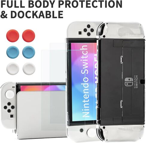 Teyomi Case for Nintendo Switch OLED, 20 in 1 Switch OLED Accessory Bundle with Switch OLED Case Transparent, Game Storage, Protective Film, Switch Stand, Case for Joy-Con, Joystick Caps (Black) in Kuwait
