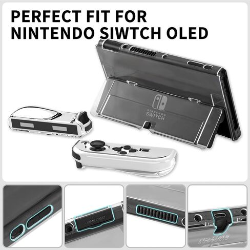 Teyomi Case for Nintendo Switch OLED, 20 in 1 Switch OLED Accessory Bundle with Switch OLED Case Transparent, Game Storage, Protective Film, Switch Stand, Case for Joy-Con, Joystick Caps (Black) in Kuwait