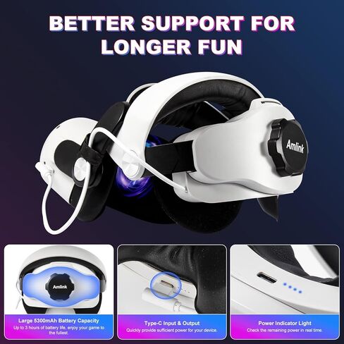 حزام الرأس AMLINK MQ2 Pro مع بطارية 5300 مللي أمبير في الساعة لـ Oculus/Meta Quest 2، حزام النخبة قابل لإعادة الشحن وقابل للتعديل لـ Quest 2 ملحقات بديلة لتعزيز الدعم والراحة in Kuwait