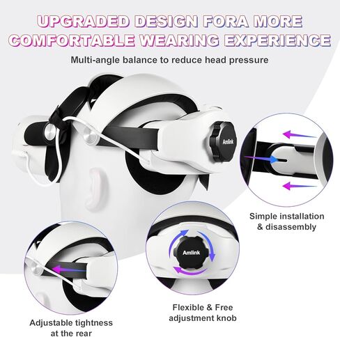 حزام الرأس AMLINK MQ2 Pro مع بطارية 5300 مللي أمبير في الساعة لـ Oculus/Meta Quest 2، حزام النخبة قابل لإعادة الشحن وقابل للتعديل لـ Quest 2 ملحقات بديلة لتعزيز الدعم والراحة in Kuwait