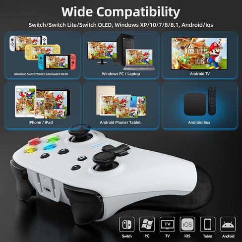 وحدة تحكم ألعاب بلوتوث EasySMX للتبديل / الكمبيوتر الشخصي / iPhone / Android، وحدات تحكم Switch Pro مع مشبك هاتف، لوحة ألعاب لاسلكية عن بعد مع ضوء LED / قابلة للبرمجة / التحكم في الحركة / الاهتزاز / توربو / الاستيقاظ in Kuwait
